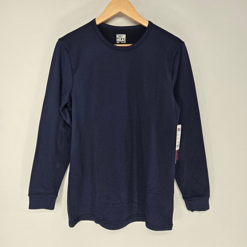 32 Degrees Heat Shirt Mens Medium Midnight Navy‎ Fleece Lined Thermal Base Layer